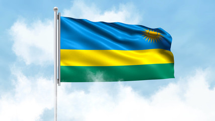 Rwanda Flag Waving with Clouds Sky Background