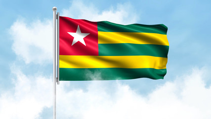 Fototapeta na wymiar Togo Flag Waving with Clouds Sky Background