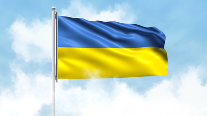 Ukraine Flag Waving with Clouds Sky Background