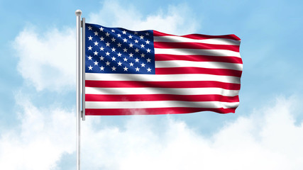 United States Flag Waving with Clouds Sky Background