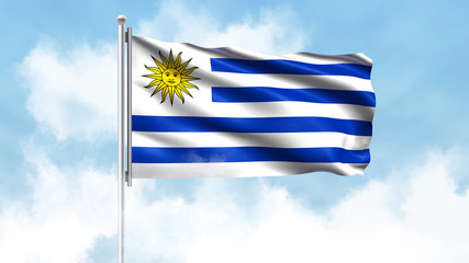 Uruguay Flag Waving with Clouds Sky Background