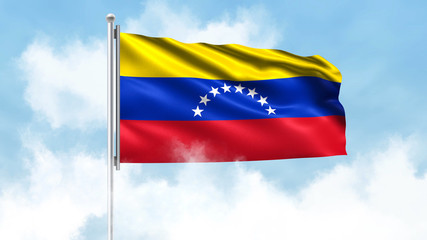 Venezuela Flag Waving with Clouds Sky Background