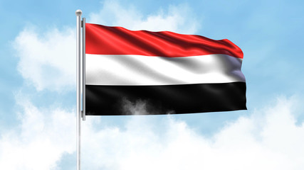 Yemen Flag Waving with Clouds Sky Background