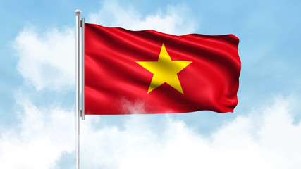 Naklejka premium Vietnam Flag Waving with Clouds Sky Background