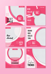 set of pink fashion sale banner for media social & digital marketing post template vector