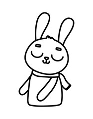 cute rabbit with scarf cartoon character icon thick line