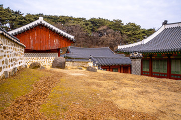 Fototapeta premium View of Namhansanseong Emergency Palace from the top of the hill (UNESCO world heritage site)