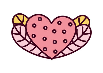 happy valentines day, heart love with dots and foliage decoration