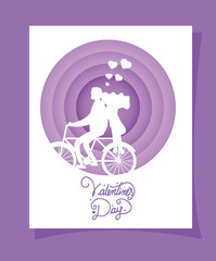 happy valentines day with couple in bicycle silhouettes