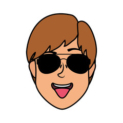 young man head with sunglasses character