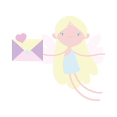 happy valentines day, flying cute cupid with envelope heart message