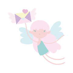 happy valentines day, flying cute cupid with envelope wings message