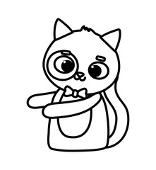 cute animal cat with bow tie cartoon character thick line