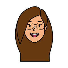 cute young woman head with eyeglasses character