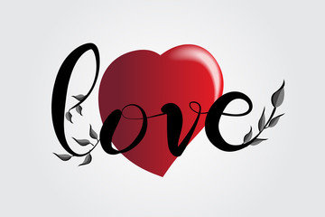 Love heart with text lettering handmade leaf decoration logo vector image  © glopphy