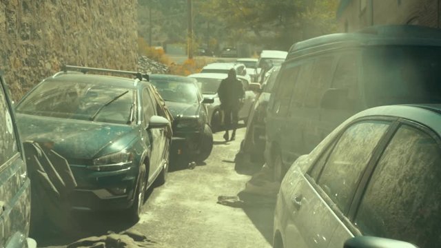 Nomad Wanderer Walking Through Abandoned Wasteland Apocalypse