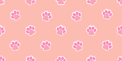 Vector pattern with cute pink paw prints. Seamless pattern for bed linen, wrapping paper, fabric. Vector illustration on colorful background