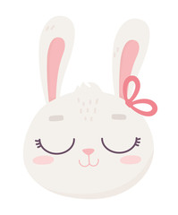 cute rabbit female face bow cartoon icon
