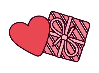 happy valentines day, red gift box with stripes and heart love