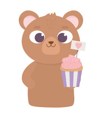 happy valentines day, cute bear with sweet cupcake heart love card
