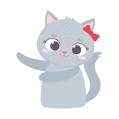 Obraz na płótnie Canvas cute animal female cat with bow cartoon character