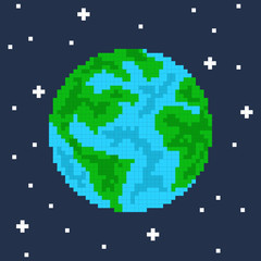 Fototapeta premium Pixel art planet earth vector illustration