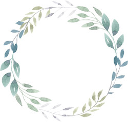watercolor wreath foliage green natural eucalyptus round delicate leaf leaves organic spring summer bouquet 