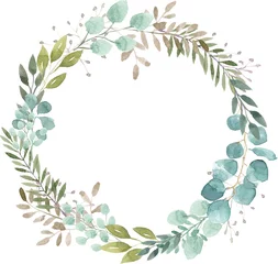 Foto op Plexiglas watercolor wreath foliage green natural eucalyptus round delicate leaf leaves organic spring summer bouquet  © January Bloom