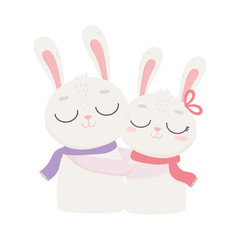 happy valentines day, cute bunny couple hugging love romantic