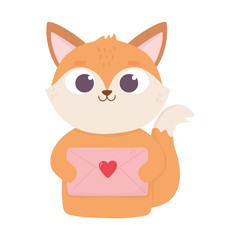 happy valentines day, cute fox with envelope letter