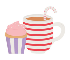 happy valentines day, sweet cupcake and cup chocolate candy cane decoration