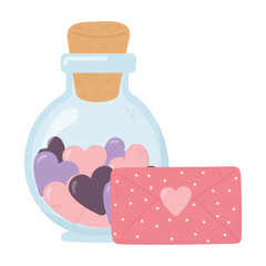 happy valentines day, bottle glass dotted envelope message love
