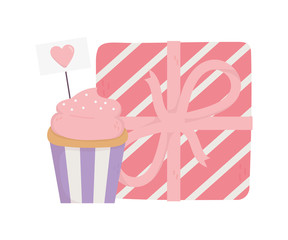 happy valentines day, sweet cupcake sign heart gift box
