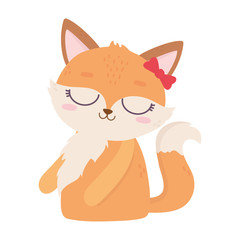 cute animal female fox with bow cartoon
