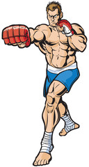 Cartoon Mma Fighter Throwing Punch Vector Illustration