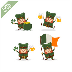 Saint Patrick's Day. Funny Leprechaun with four different poses activity. Vector illustration cartoon isolated silhouette