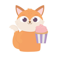 happy valentines day, cute fox with sweet cupcake love