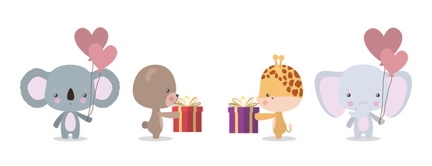 Cute koala bear giraffe and elephant cartoon vector design