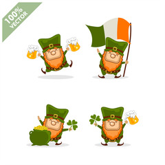 Saint Patrick's Day. Funny Leprechaun with four different poses activity. Vector illustration cartoon isolated silhouette