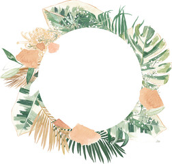 watercolor dried palm leaves monstera  leaf tropical flower floral frame with flowers isolated hand painted illustration