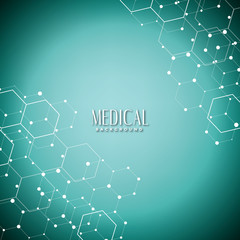 Abstract science background with hexagons and molecules 01