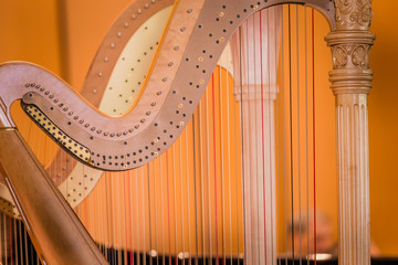 Pair of symphony harps ready to be played