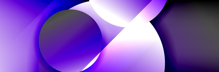 Dynamic trendy geometrical abstract background. Circles, round shapes 3d shadow effects and fluid gradients. Modern overlapping round forms