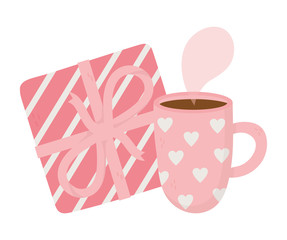 happy valentines day, coffee cup and gift box decoration