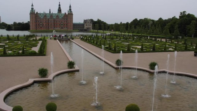 Frederiksborg Castle in Hiller&oslash;d, Denmark (Near Copenhagen) - View from the Garden Fountains - Fairytale Castle