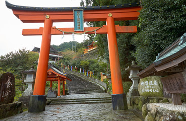 The torii gate at the entrance to  Kumano Hayatama Taisha shrine. Shingu. Wakayama. Japan