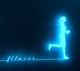 Fototapeta na wymiar Running woman. Side view silhouette. Sport and recreation concept. 3D rendering. Neon shine