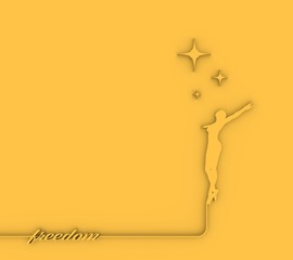 Freedom, happiness, woman, fly, love concept. Happy free woman jumping and flying concept sketch. Freedom word. 3D rendering.