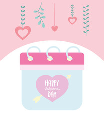 happy valentines day, calendar hanging hearts leaves decoration
