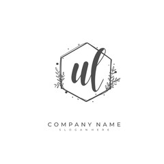Handwritten initial letter U L UL for identity and logo. Vector logo template with handwriting and signature style.